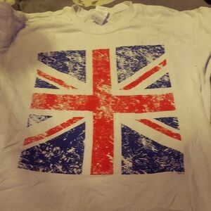 Vintage Brit Invasion Distressed Union Jack Graphic Tee. Size Med.